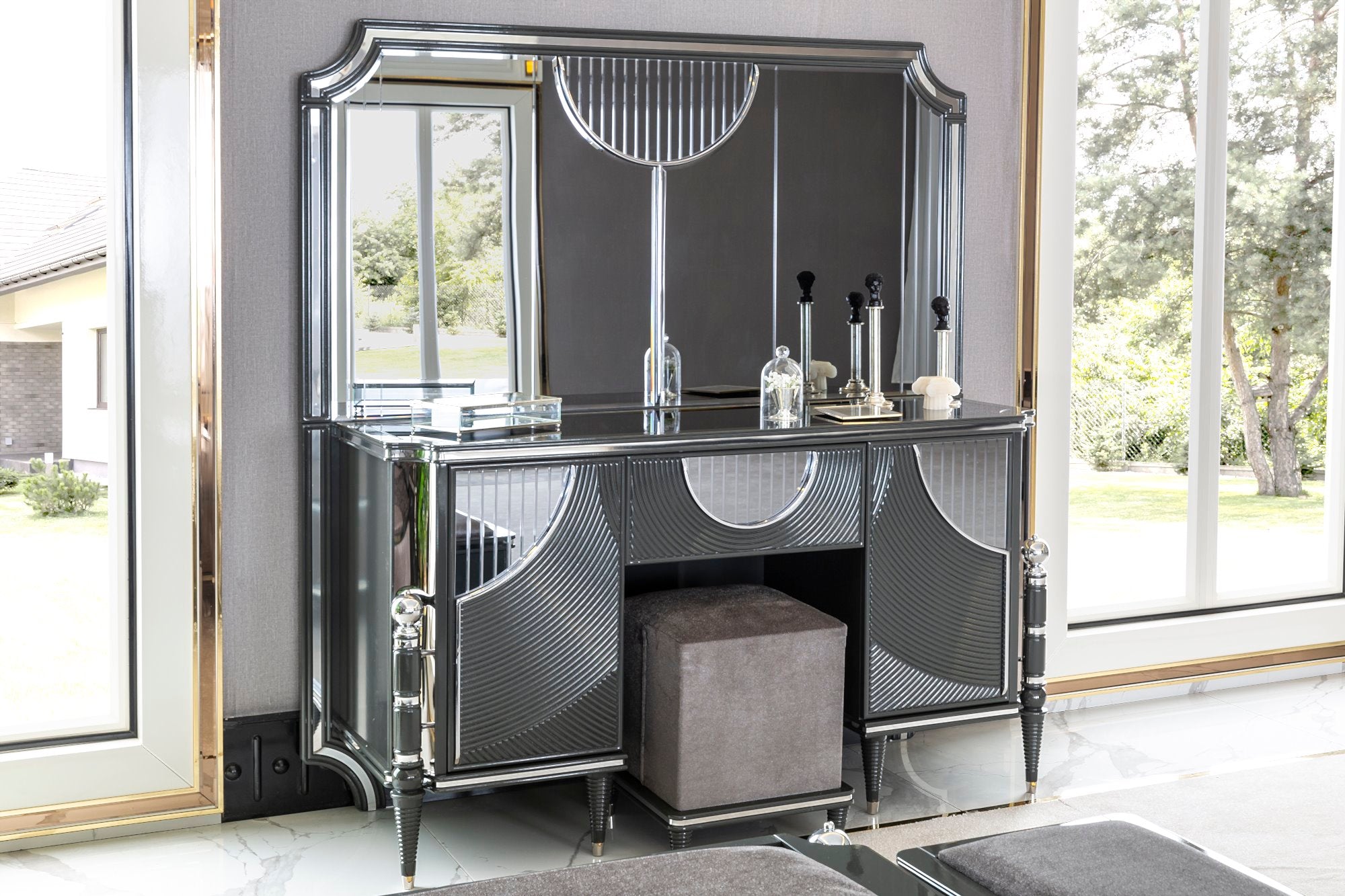 Prada Dresser With Mirror & Ottoman