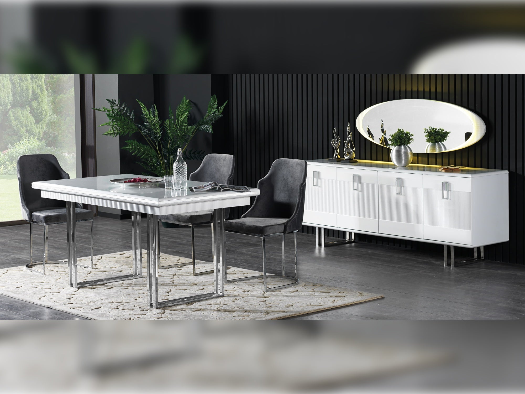 Elips Diningroom (Consol With Mirror & Dining Table & 6 Dining Chair) White