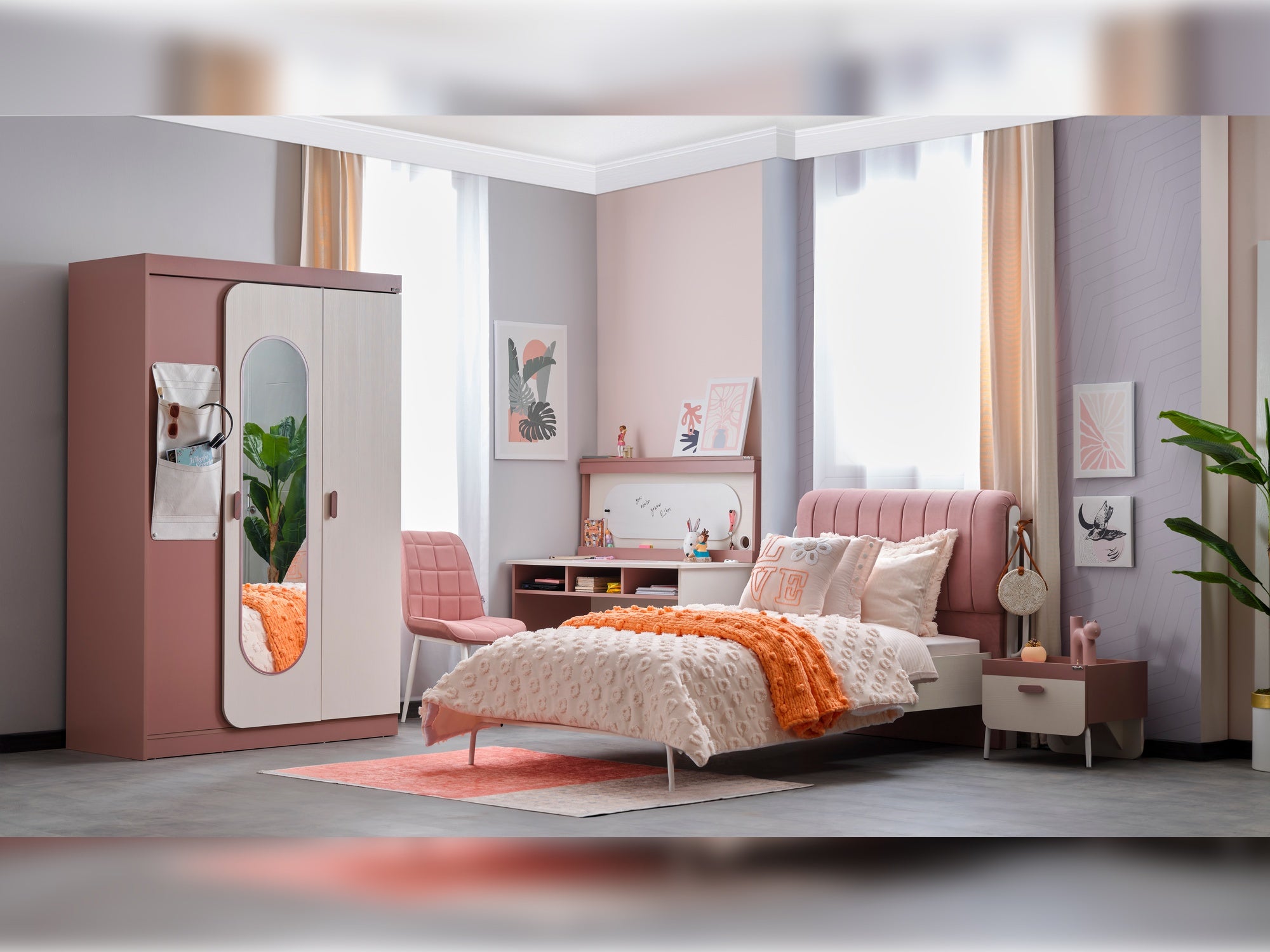 Linda Kids Room Set (Twin Bed &  Study Desk &  Nightstand)