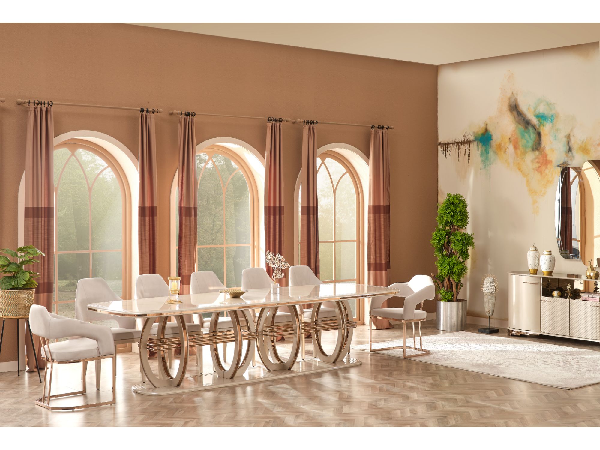 Rose gold discount dining table set