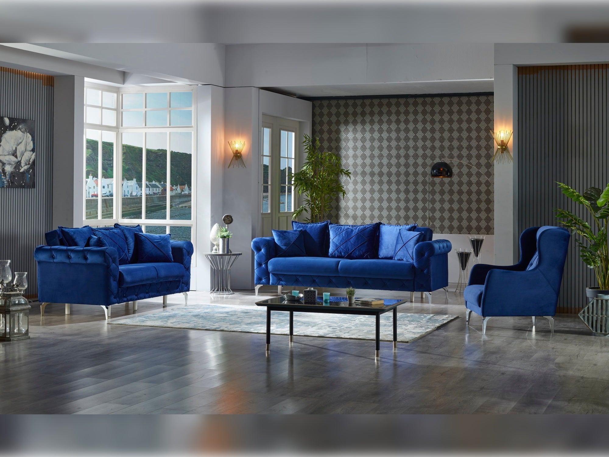 Riva Convertible Livingroom (1 Sofa & 1 Loveseat & 1 Chair) Navy