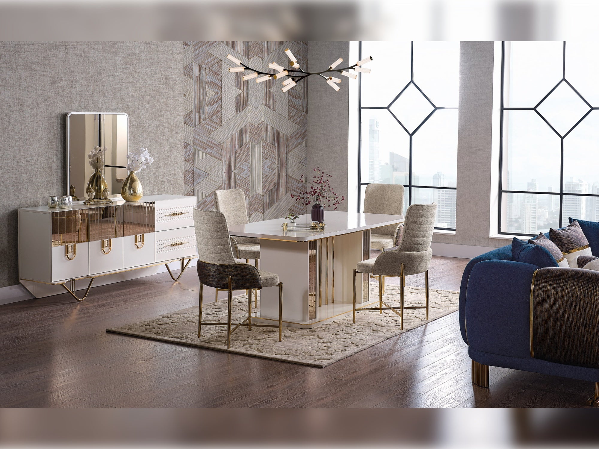 Valence Diningroom (Consol With Mirror & Dining Table & 6 Dining Chair)