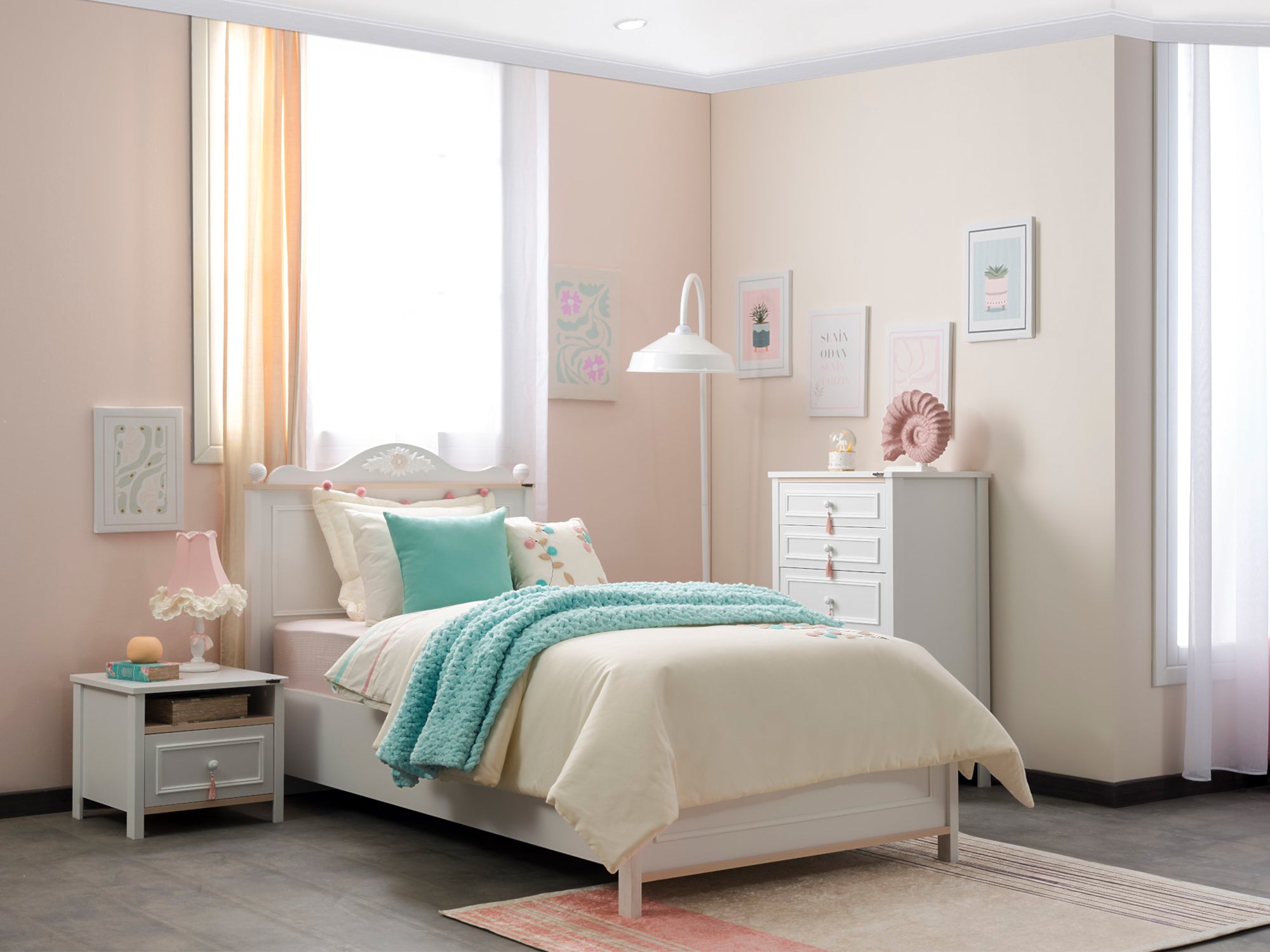 Alya Kids Room Set (Twin Bed &  Study Desk &  Nightstand)