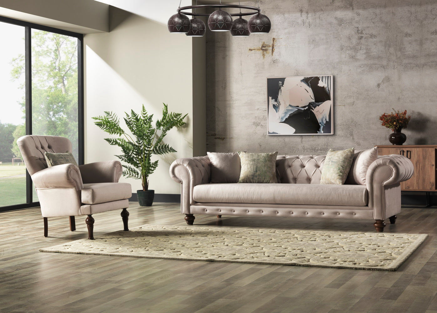 Chester Stationary Livingroom Sofa Cream