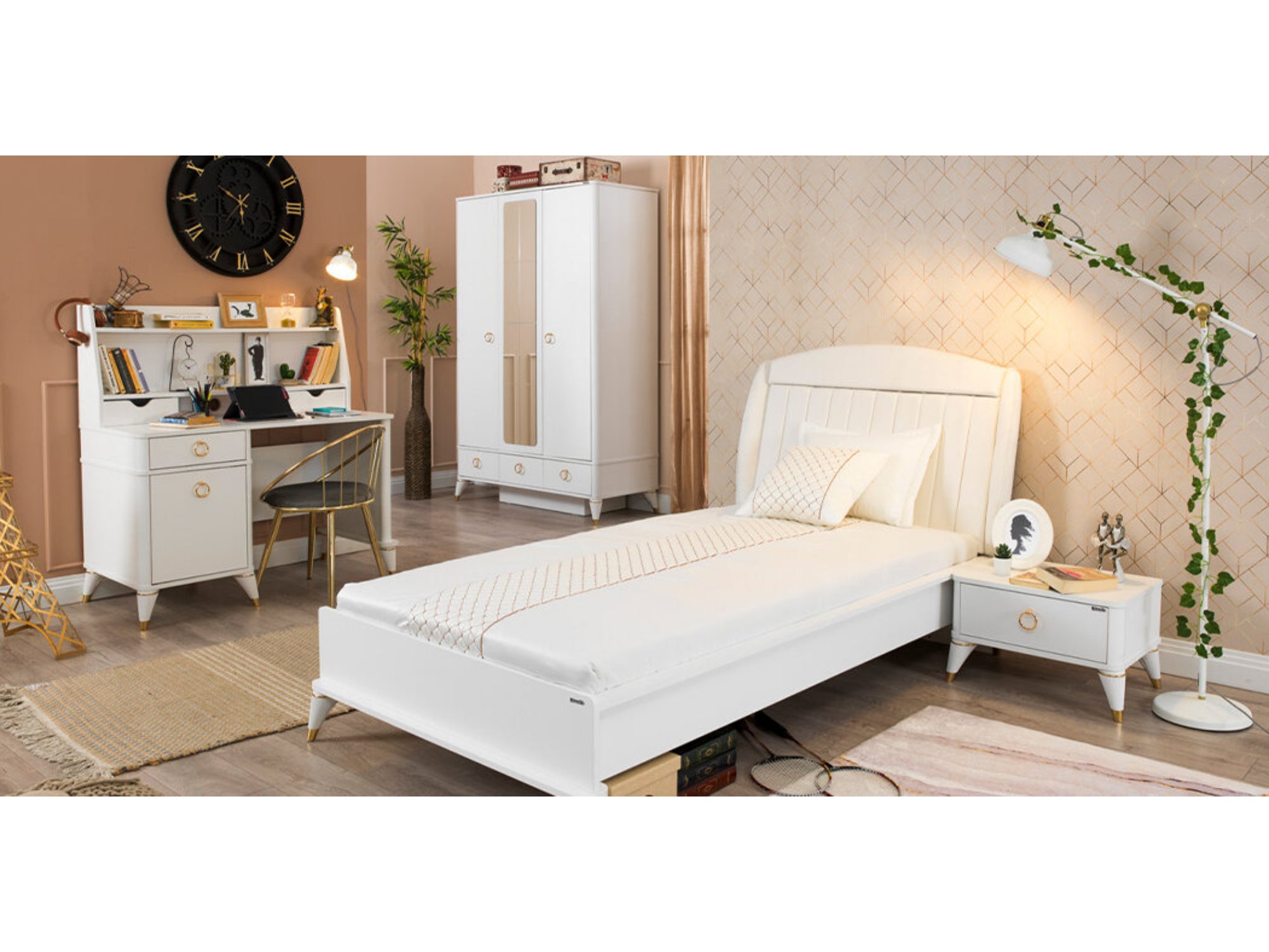 Twin bed deals and desk set